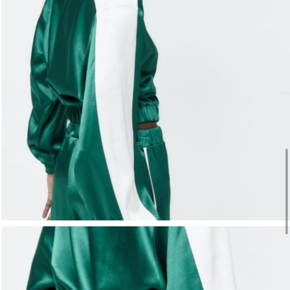 Satin like green track suit Zara with white piping - Picture 4 of 14